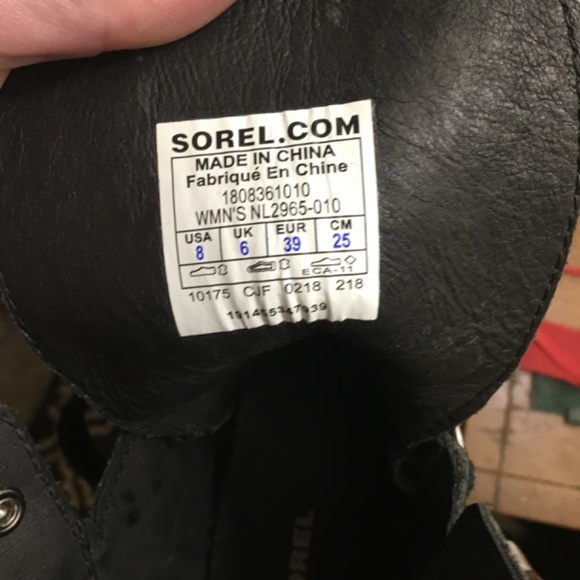 Excellent! Sorel black leather stacked wedge ankle boots, size 8 - Picture 7 of 7